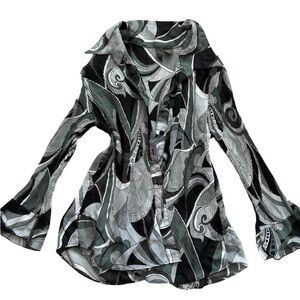 Y2k Black and Grey Patterned Blouse